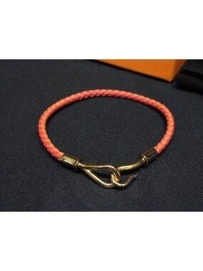 Hermes Jumbo Leather Braided Gold Bracelet Thread